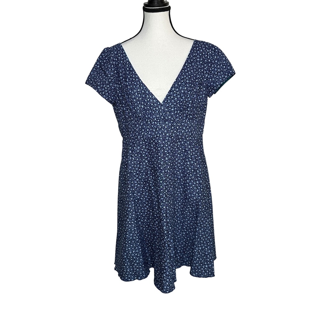 Handmade Dainty‎ Floral Mini Dress Womens M Blue Cottagecore Prairie Fit & Flare